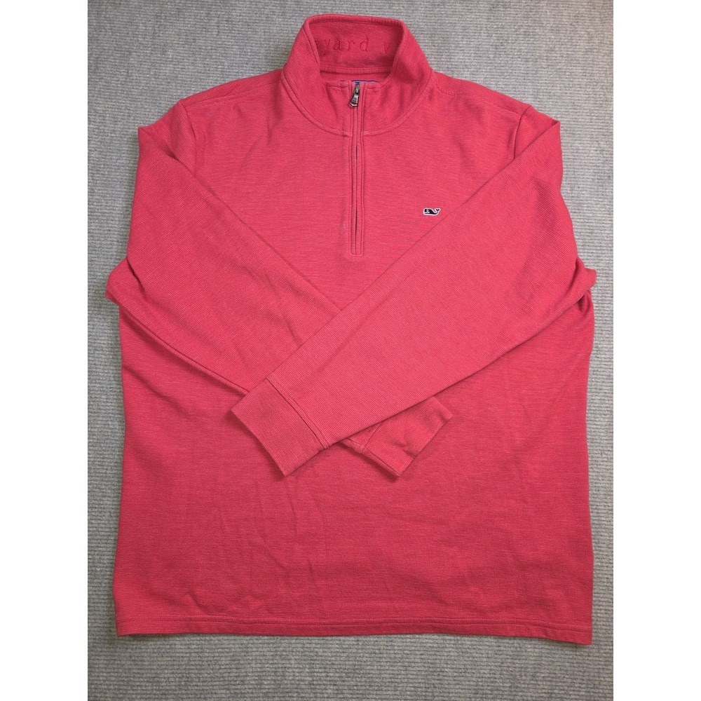 Vineyard Vines Saltwater 1/4 Zip Pullover Sweater XL Red Mock Whale Logo Wicking